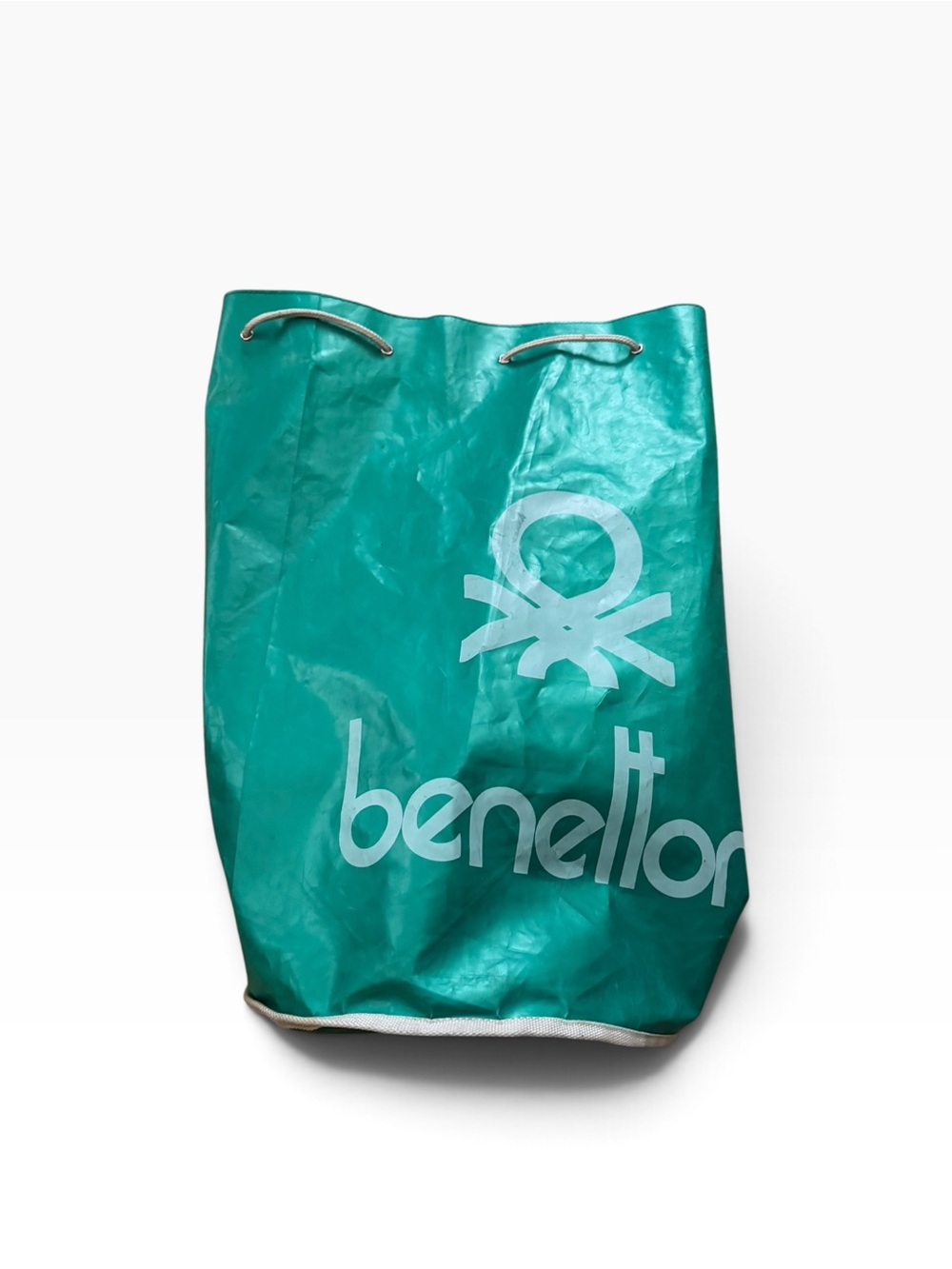 Rare vintage United Colors Of Benetton Teal Drawstring Tote with Logo